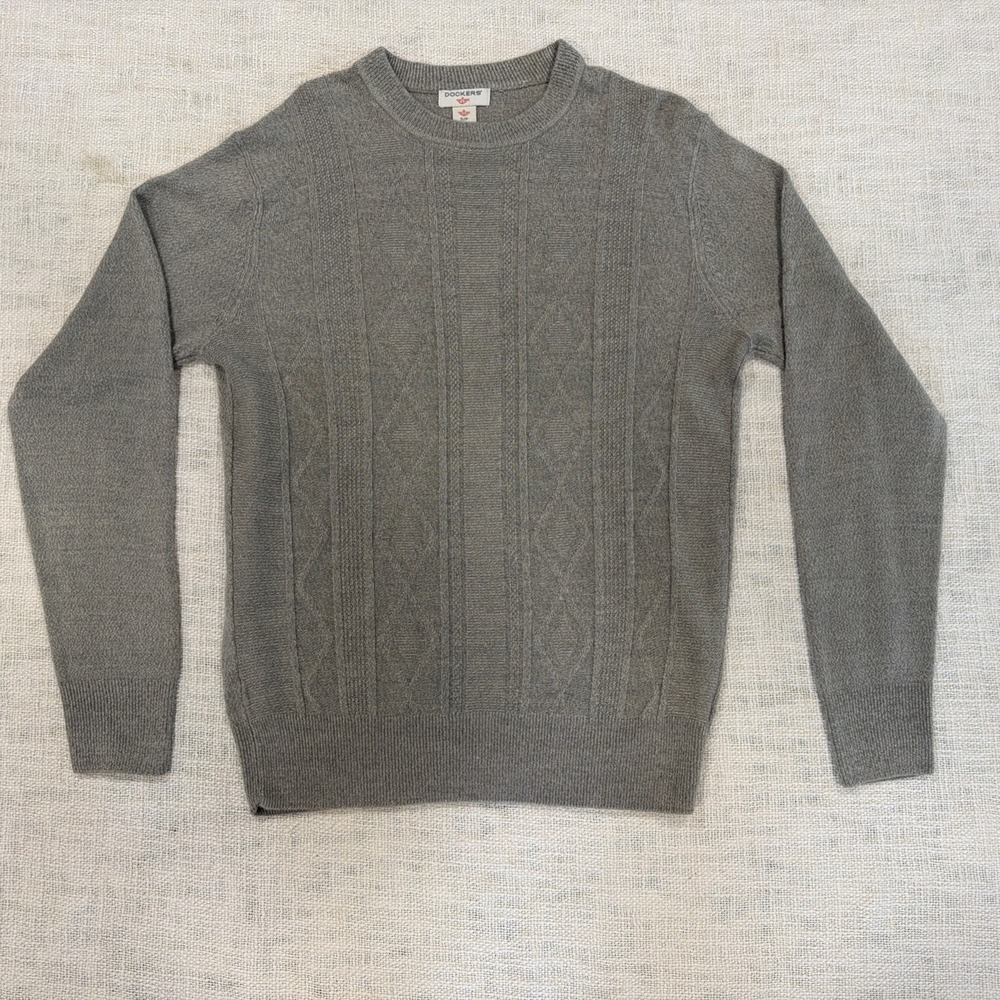 Vintage Men's Dockers Grey Cable Knit Sweater Size Small